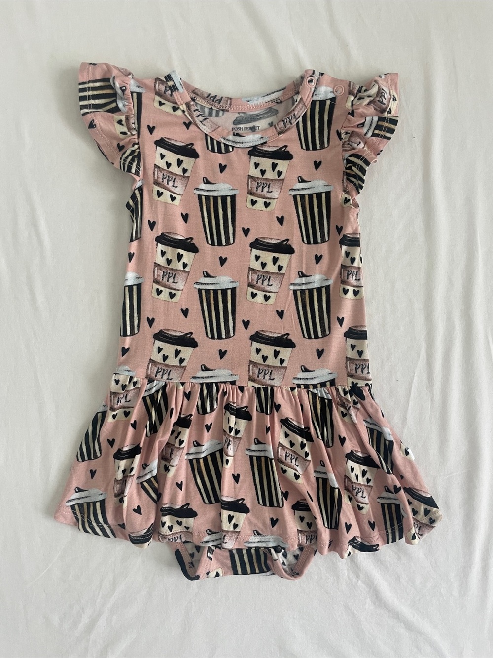 Posh Peanut Posh Pumpkin Latte Coffee Cup Twirl Bodysuit Romper 18-24M (EUC)